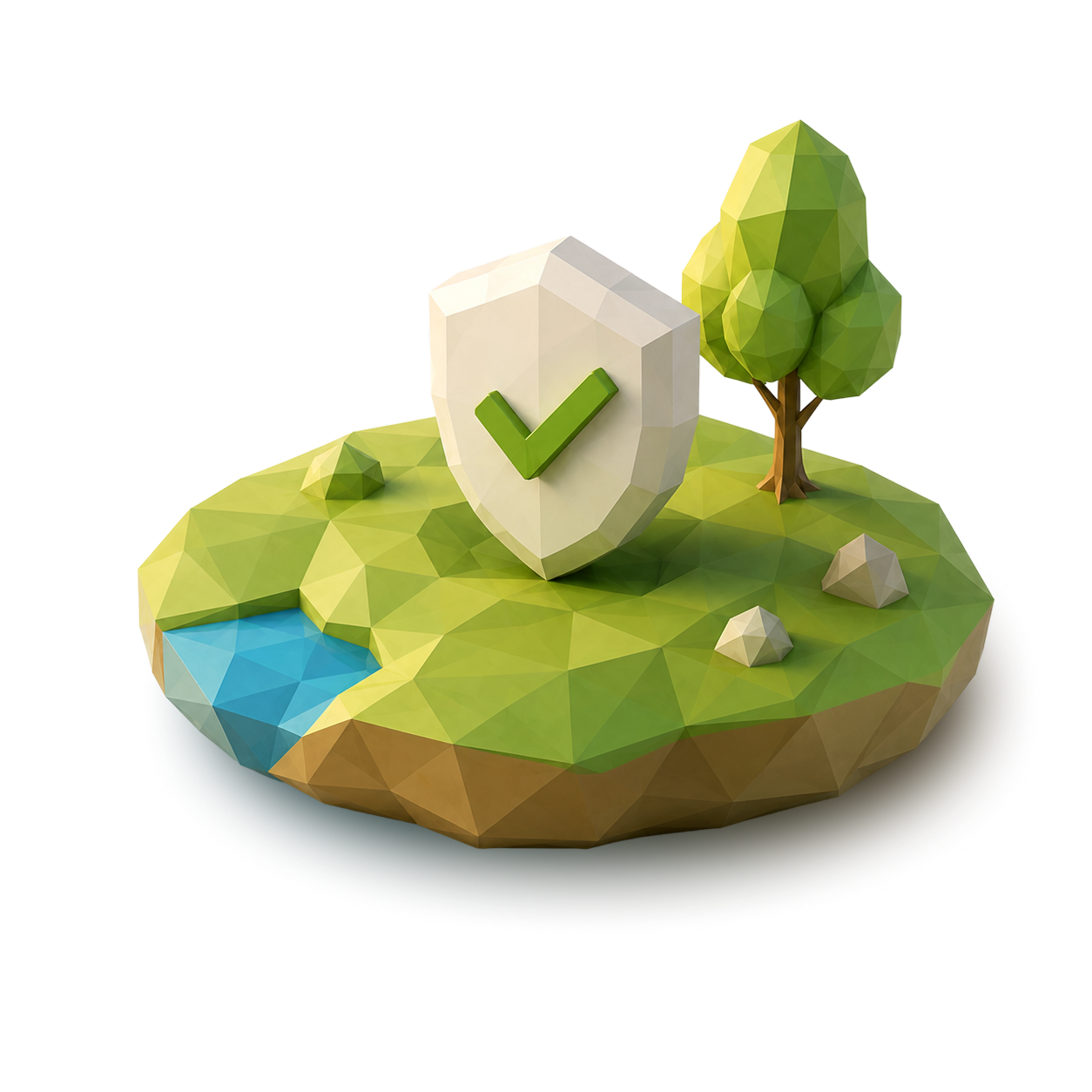 A verified shield standing on a small island